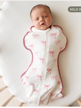 Kyte BABY White Swaddle Sleepsuit with Pink Bow Trim